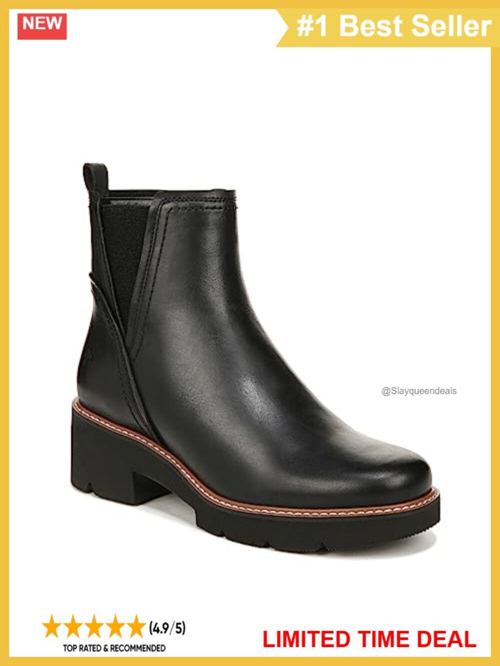 Water-Repellent Leather Ankle Bootie Chelsea Lug Sole Comfort Zip